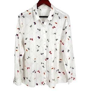 Charter Club Womens XL LINEN BLEND Sailing Boats Ocean Nautical Blouse Shirt Top